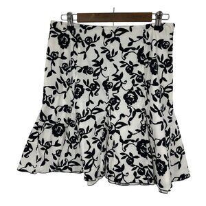 White House Black Market Womens Floral Flared Black & White Cotton Skirt Size 8
